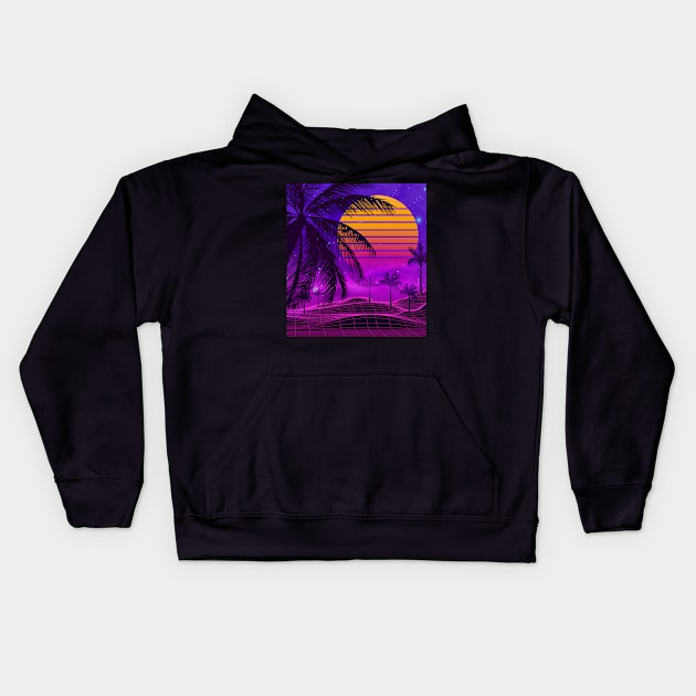 80s sunset synthwave Kids Hoodie by edmproject